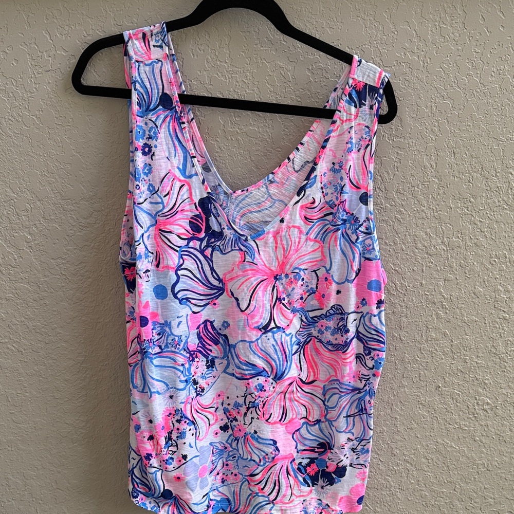 Lilly Pulitzer Pink & Blue Floral V-Neck Tank